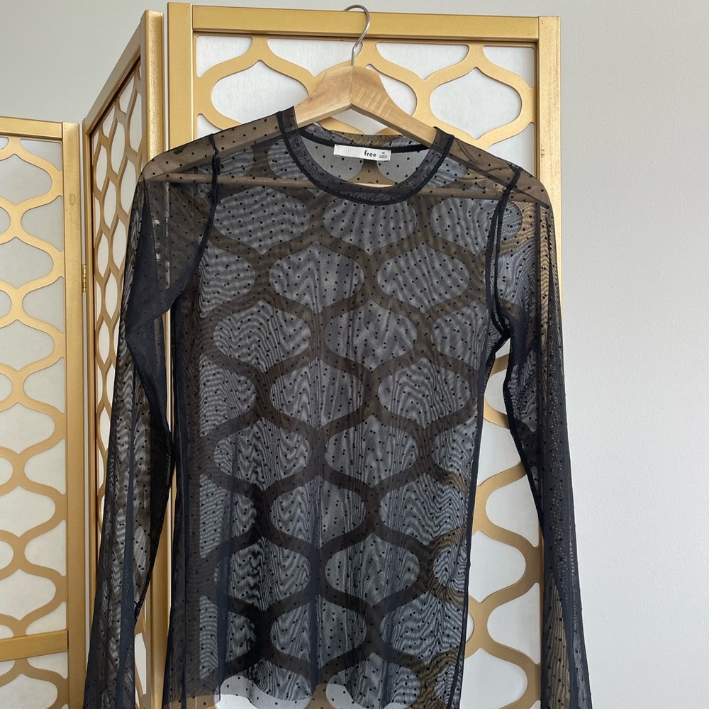Wilfred Black Sheer Polkadot Fitted Top